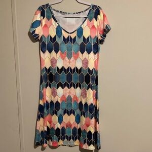 Geometric Multicolor Short Sleeve Dress